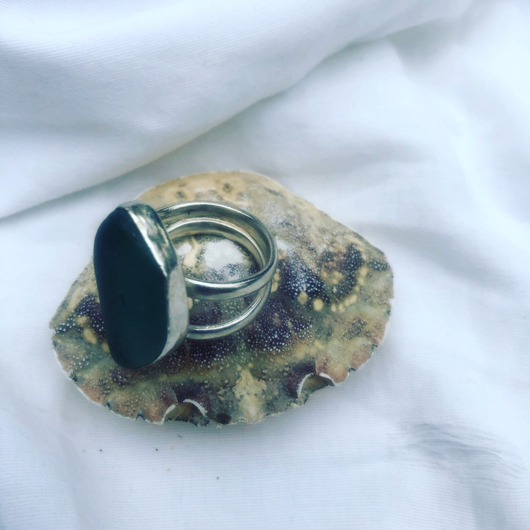 ring silver with sea glass