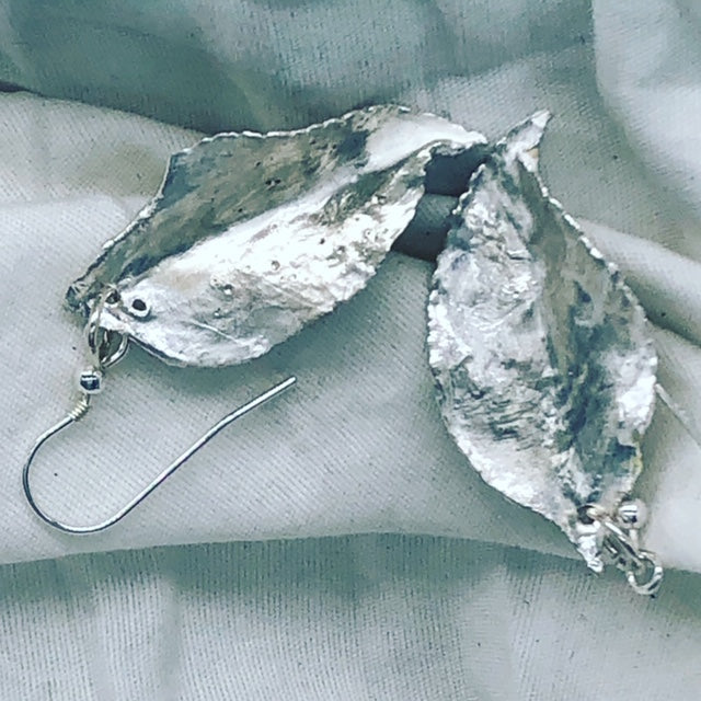 Earrings - delicate silver leaves